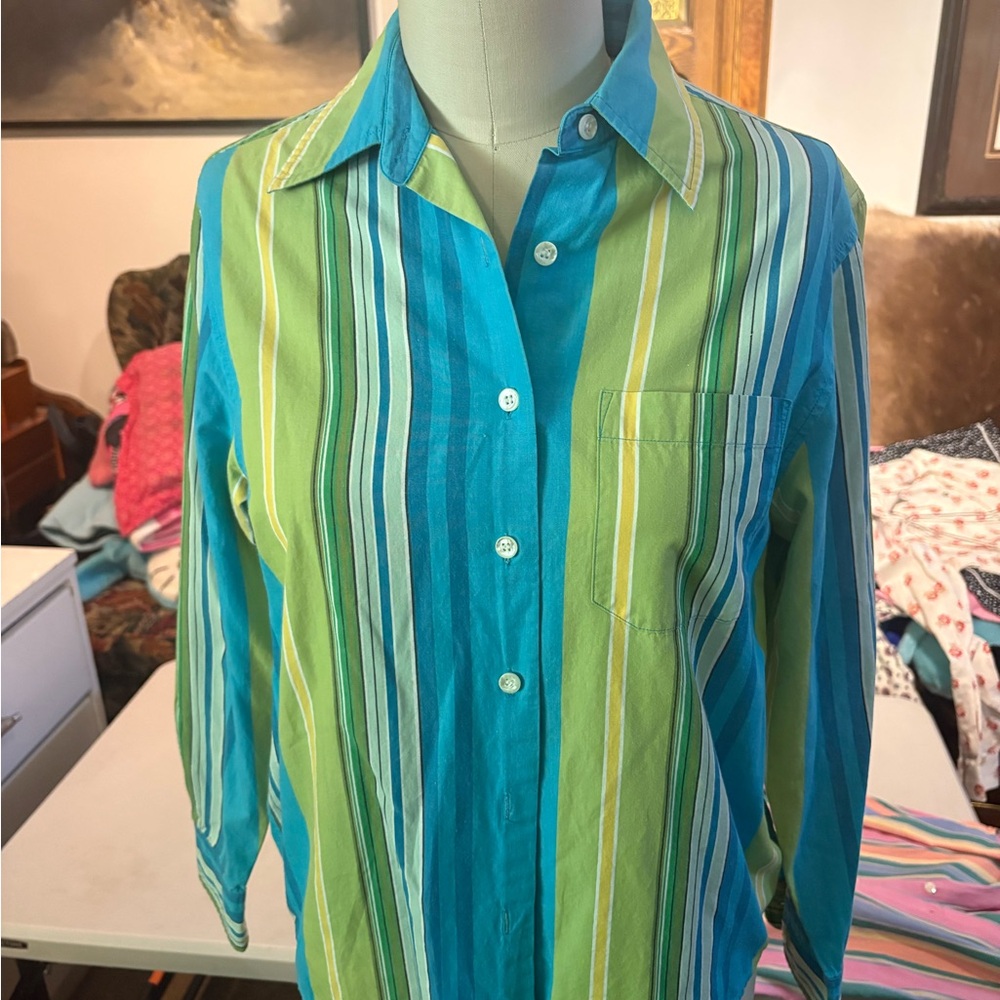 Mark, Fore & Strike Retro Colorblock Striped Cotton Shirt Citrus & Turquoise